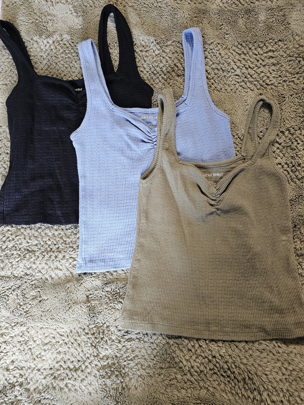 American Eagle Outfitters Ribbed Tank Tops — Black, Light Blue, Olive